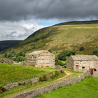 Buy canvas prints of Old stone barns in Swaledale, North Yorkshire by Andrew Kearton