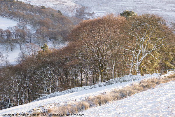 Snowy day at Little Hayfield, Peak District Picture Board by Andrew Kearton