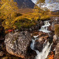 Buy canvas prints of Buachaille Etive Mor Waterfall in autumn by Andrew Kearton