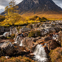 Buy canvas prints of Buachaille Etive Mor Waterfall in autumn by Andrew Kearton