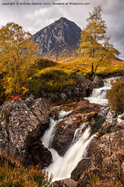 Buachaille Etive Mor Waterfall in autumn Picture Board by Andrew Kearton