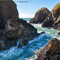 Buy canvas prints of Waves between rocks, Mullion Cove, Cornwall by Andrew Kearton