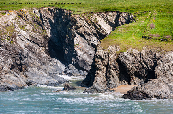Cliffs at Porth Joke beach, Cornwall Picture Board by Andrew Kearton