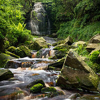 Buy canvas prints of Waterfall at Middle Black Clough, Derbyshire by Andrew Kearton