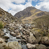 Buy canvas prints of Rugged mountains scenery near Llyn Ogwen, Snowdonia by Andrew Kearton