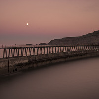 Buy canvas prints of  Full moon over Whitby east pier by David Oxtaby  ARPS
