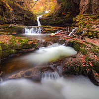 Buy canvas prints of Autumn Waterfalls, Brecon Beacons, Wales by Jonathan Smith