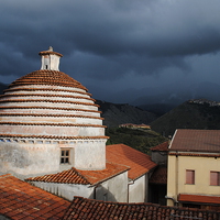 Buy canvas prints of  Storm approaching Tortora, Calabria,  Italy by Kerry Goddard
