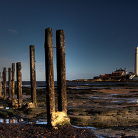 Buy canvas prints of Posts & Lighthouse, St Marys by Alexander Perry