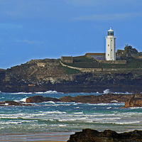 Buy canvas prints of  Godrevy Lighthouse view from Gwithian Beach by Raymond Ball