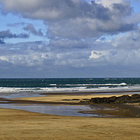 Buy canvas prints of  Godrevy Lighthouse view from Gwithian Beach Wide by Raymond Ball