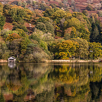 Buy canvas prints of Rydal Water Boathouse Autumn Reflections by Colin Morgan