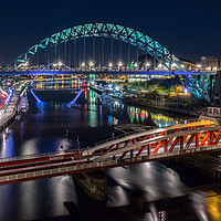 Buy canvas prints of Tyne Bridge & Swing Bridge at Night by Colin Morgan