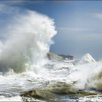 Buy canvas prints of  rough seas blue sky's rottingdean in high winds  by kevin long
