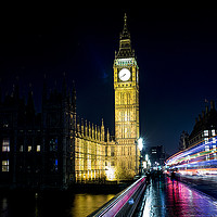 Buy canvas prints of Big Ben London with travelling red bus flairs by Mark McElligott