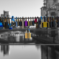 Buy canvas prints of  Love Locks Over The River by Neil Vary