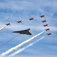 Buy canvas prints of  Vulcan and Red Arrows last ever flight  by Neil Vary
