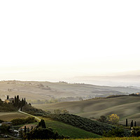 Buy canvas prints of Belvedre Farmhouse at sunrise, Val d'Orcia, Tuscan by Graham Light