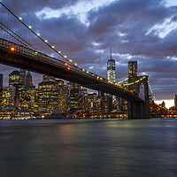 Buy canvas prints of Manhattan and Brooklyn Bridge at night by Graham Light