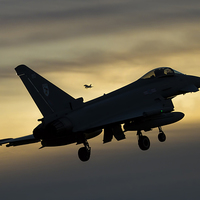 Buy canvas prints of Eurofighter Typhoon - Sunset Approach by Barrie May