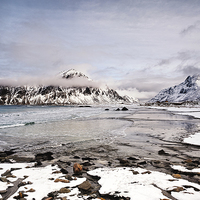 Buy canvas prints of Flakstad Bay, Lofoten Islands by Janet Burdon