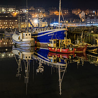 Buy canvas prints of Whitby harbour at night by Janet Burdon