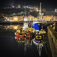 Buy canvas prints of Whitby Harbour At Night by Janet Burdon