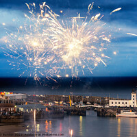 Buy canvas prints of Fireworks over Scarborough harbour by Richard Burdon