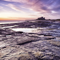 Buy canvas prints of  Sunrise Over Bamburgh Castle from Harkness Rocks by Richard Burdon