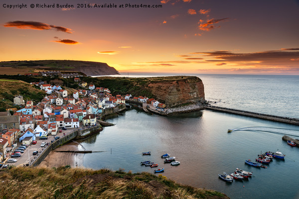 Staithes Sunset From Penny Nab Picture Board by Richard Burdon