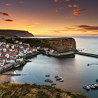 Buy canvas prints of Staithes Sunset From Penny Nab by Richard Burdon