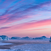 Buy canvas prints of Sunset Over The Kangia Icefjord In Greenland by Richard Burdon