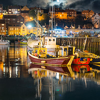 Buy canvas prints of Moonrise Over Whitby Harbour by Richard Burdon