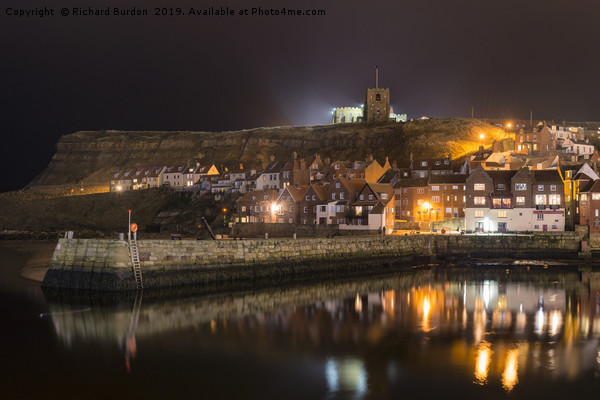 Whitby Harbour Reflections Picture Board by Richard Burdon