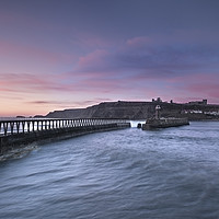 Buy canvas prints of Sunrise Over Whitby Piers by Richard Burdon