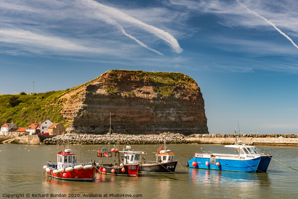 Fishing Cobles in Staithes harbour Picture Board by Richard Burdon