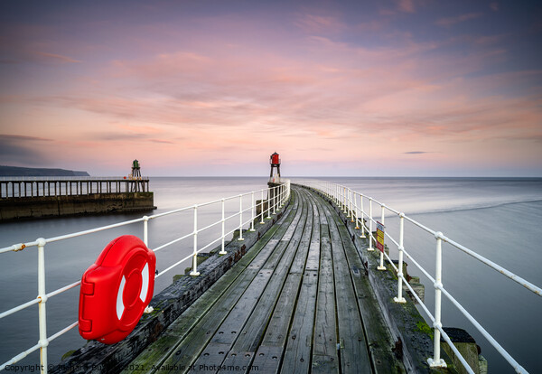 Sunrise Over Whitby's East Pier Picture Board by Richard Burdon