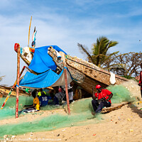 Buy canvas prints of Tanjil Fishing village The Gambia  by Gail Johnson