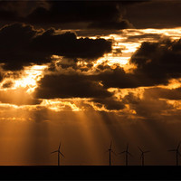Buy canvas prints of Sunbeams over a wind farm by Gail Johnson
