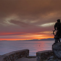 Buy canvas prints of Dic Evans Statue at Moelfre at Sunrise on the Isle by Gail Johnson