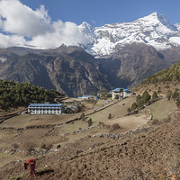 Buy canvas prints of Looking back to Namche Bazaar by Gail Johnson