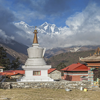 Buy canvas prints of View to Everest and Tengboche Monastry by Gail Johnson