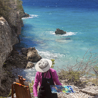 Buy canvas prints of Artist at work - cliffs by Gail Johnson