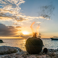 Buy canvas prints of   Sunset at Coral estate Curacao views  by Gail Johnson