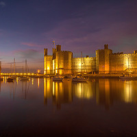 Buy canvas prints of Caernarfon Castle at dusk with yachts floating at  by Gail Johnson