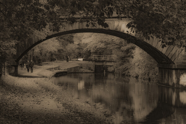 A Walk Along the Towpath Sepia Picture Board by Glen Allen