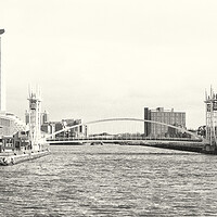 Buy canvas prints of Manchester Ship Canal - Salford Quays Mono Pano by Glen Allen