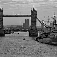 Buy canvas prints of Tower Bridge and HMS Belfast Mono by Glen Allen