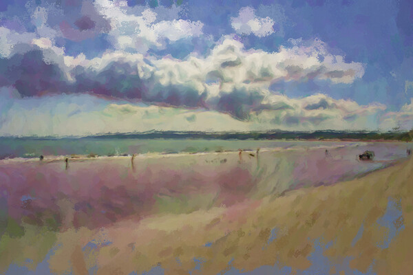Filey Beach Oil Painting Effect Picture Board by Glen Allen
