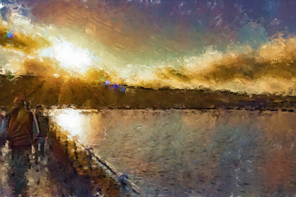 Winter Sunset over Baiting's Reservoir - Oil Painting Effect Picture Board by Glen Allen